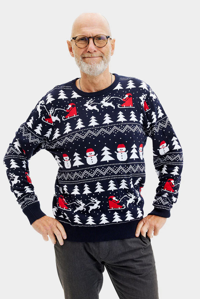 Jersey de Navidad para Familia con Árboles, Muñecos y Papá Noelhombre