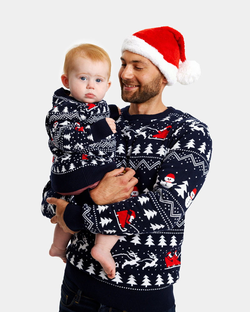 Jersey de Navidad para Familia con Árboles, Muñecos y Papá Noel