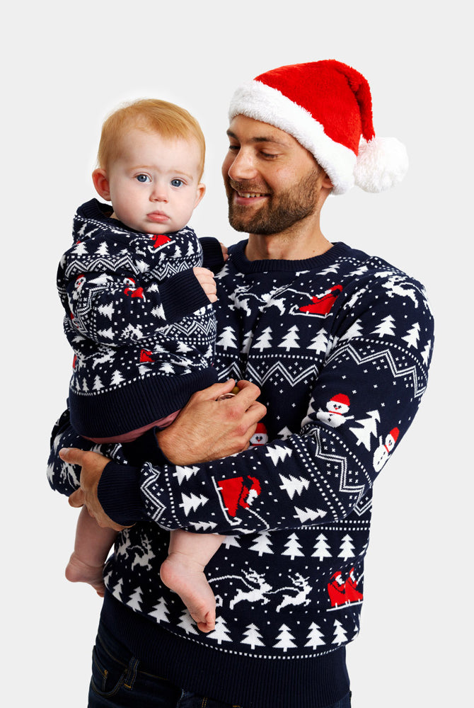 Jersey de Navidad para Familia con Árboles, Muñecos y Papá Noel