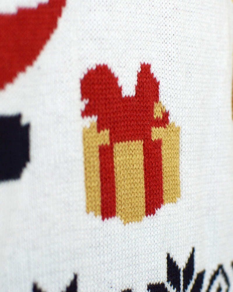 Jersey de Navidad para Familia Azul Papá Noel y Reno Rudolph Detalle Nieve