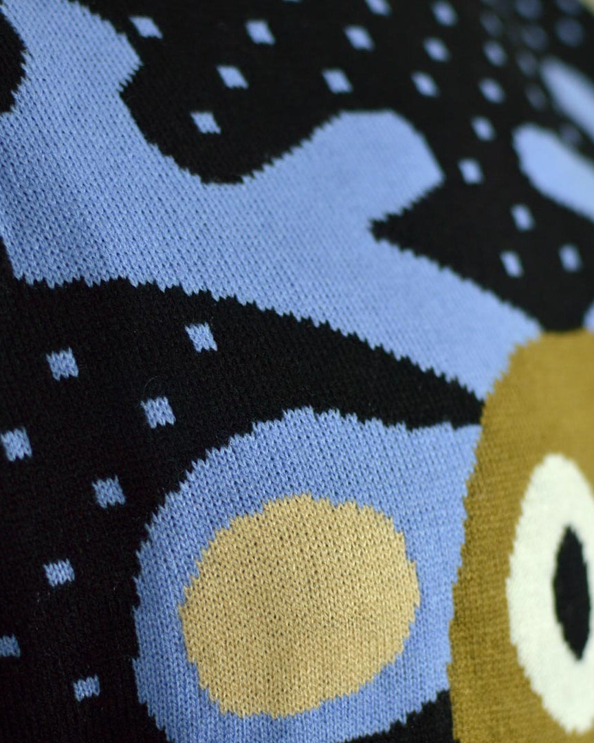 Jersey de Navidad para Familia Azul Reno con Nariz Roja en 3D Detalle Cuernos