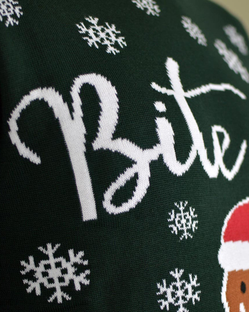 Jersey de Navidad para Familia Bite Me Gingerbread Detalle Nieve