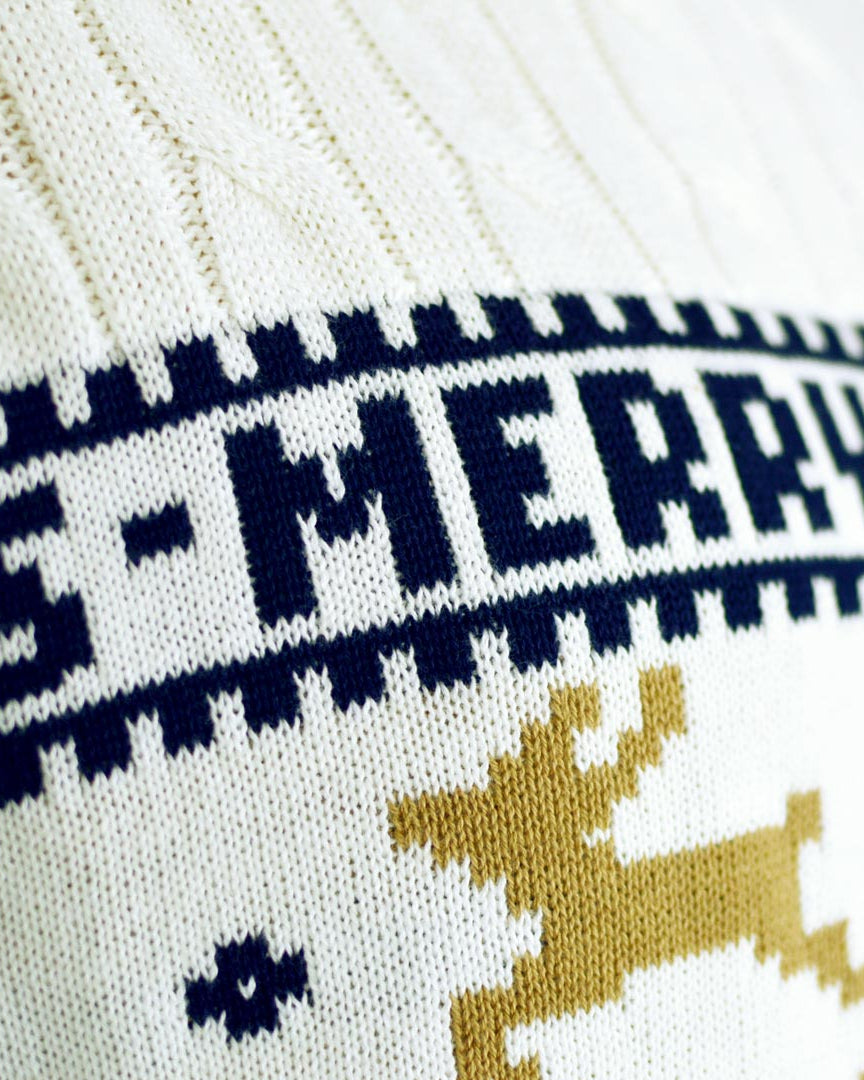 Jersey de Navidad para Familia Elegante Blanco con Renos Algodón Orgánico Detalle