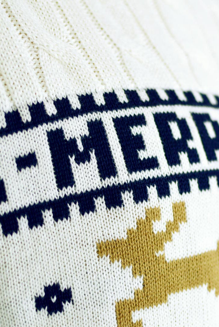 Jersey de Navidad para Familia Elegante Blanco con Renos Algodón Orgánico Detalle