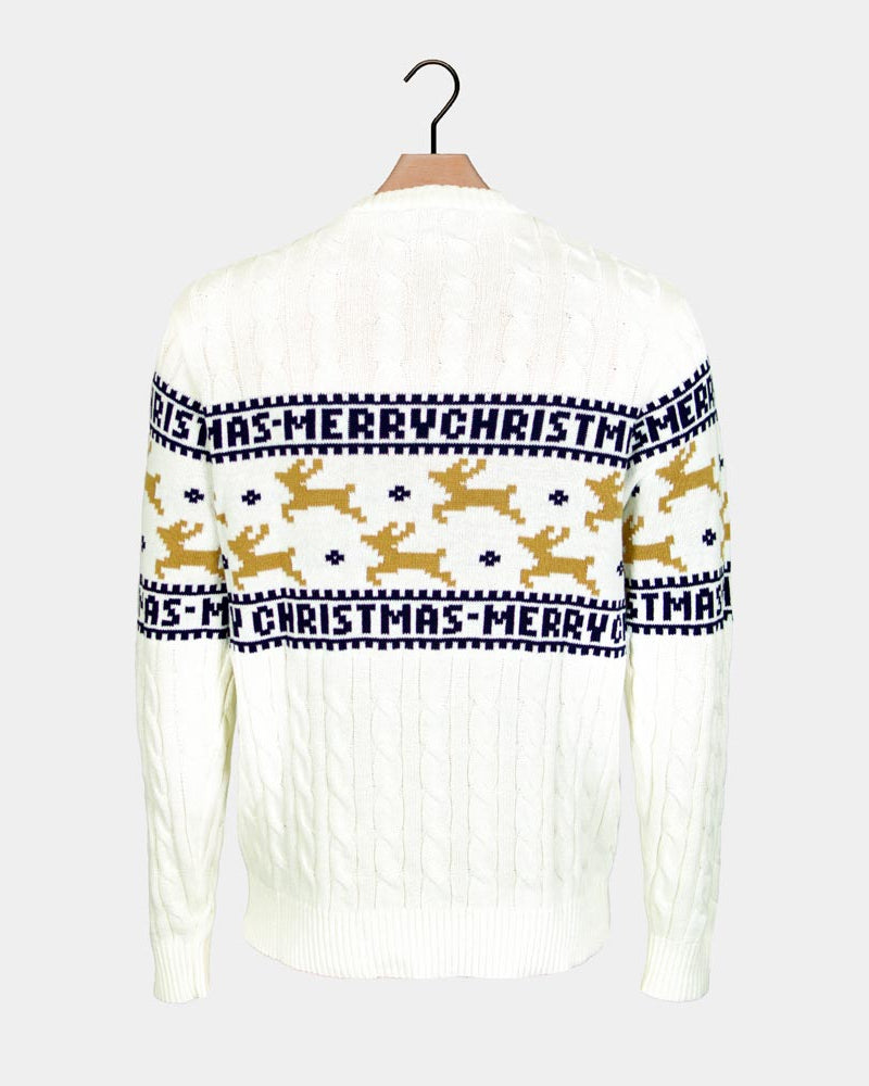 Jersey de Navidad para Familia Elegante Blanco con Renos Algodón Orgánico Espalda