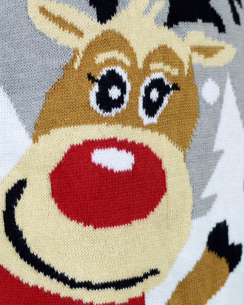 Jersey de Navidad para Familia Gris con Renas Cute Detalle