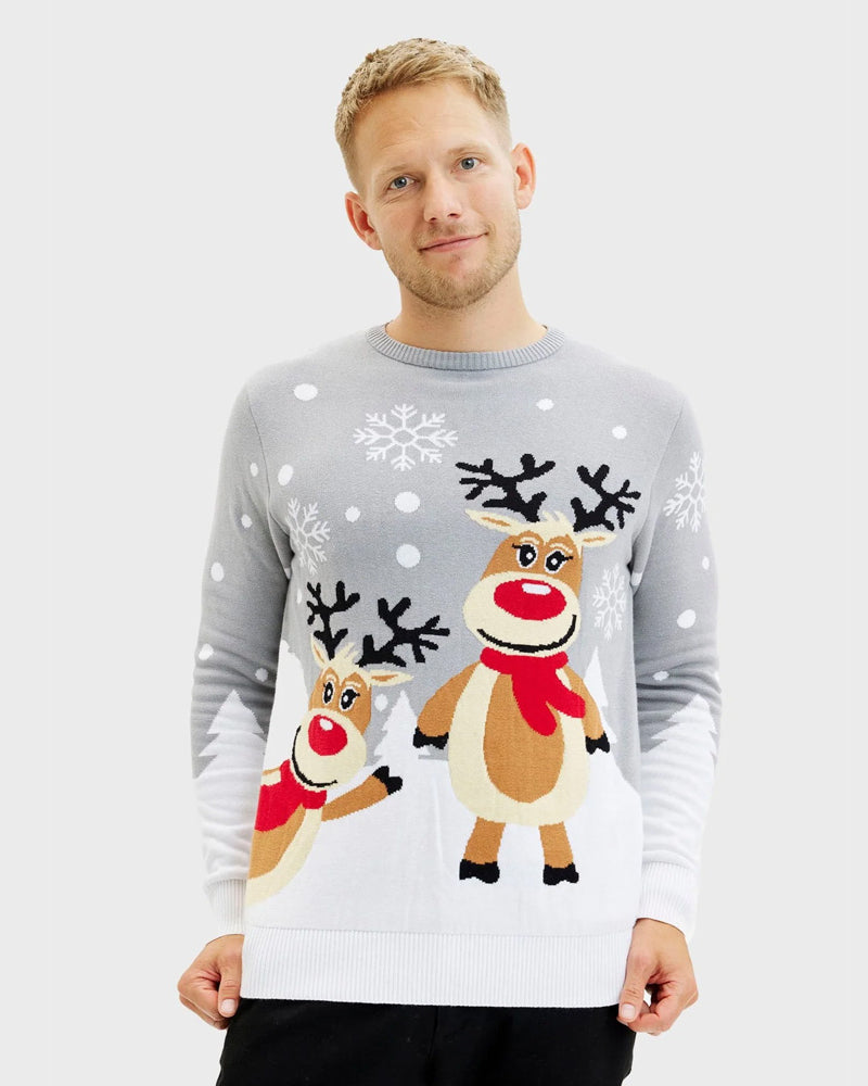 Jersey de Navidad para Familia Gris con Renas Cute Hombre