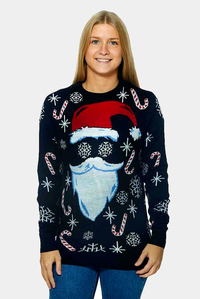 Jersey de Navidad para Familia Papá Noel Negro Mujer