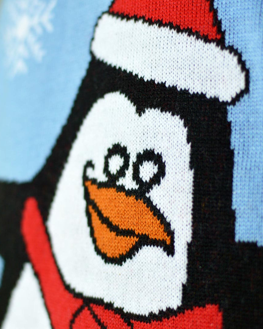 Jersey de Navidad para Familia Pingüino Azul Claro Detalle