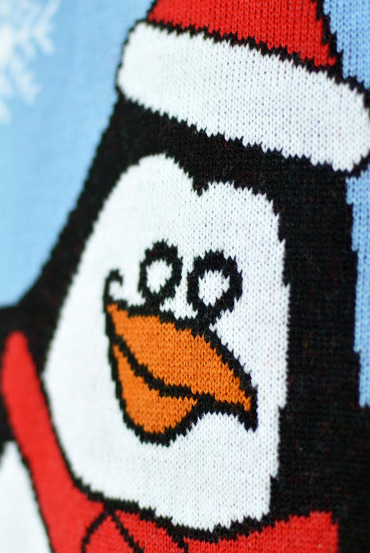 Jersey de Navidad para Familia Pingüino Azul Claro Detalle