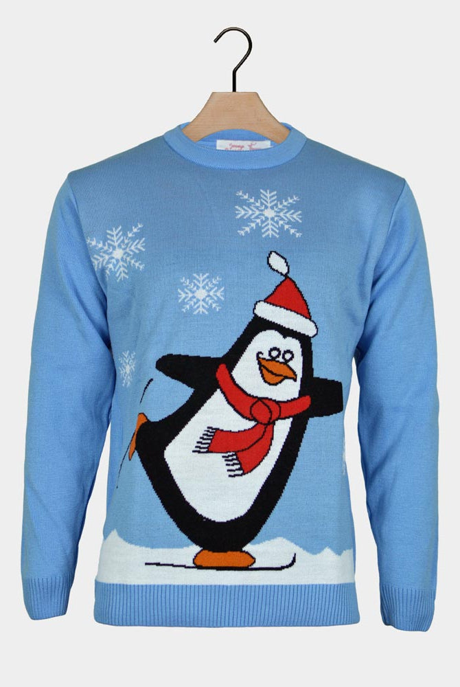 Jersey de Navidad para Familia Pingüino Azul Claro