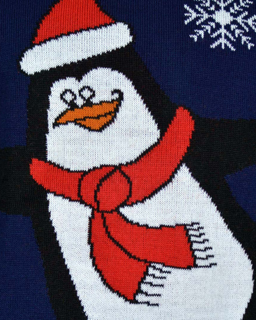 Jersey de Navidad para Familia Pingüino Azul Marino Detalle