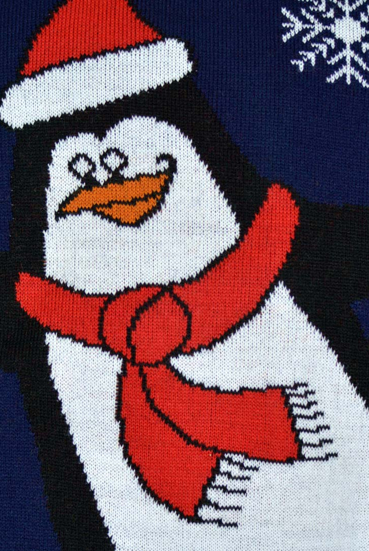 Jersey de Navidad para Familia Pingüino Azul Marino Detalle