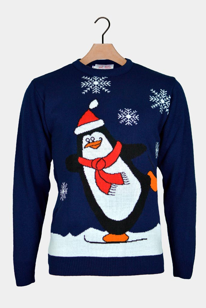 Jersey de Navidad para Familia Pingüino Azul Marino