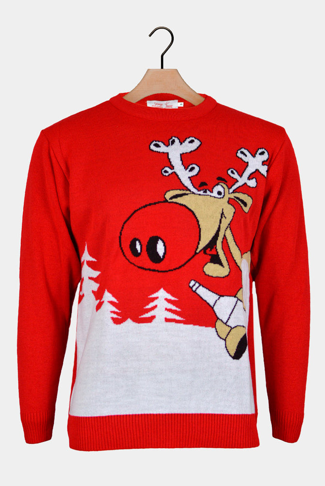 Jersey de Navidad para Familia Reno con Cerveza Rojo