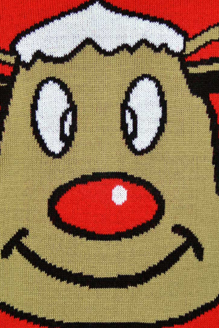 Jersey de Navidad para Familia Reno Sonriente Rojo detalle reno