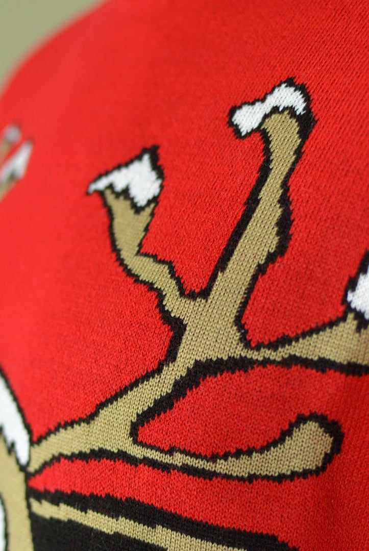 Jersey de Navidad para Familia Reno Sonriente Rojo Detalle cuerno