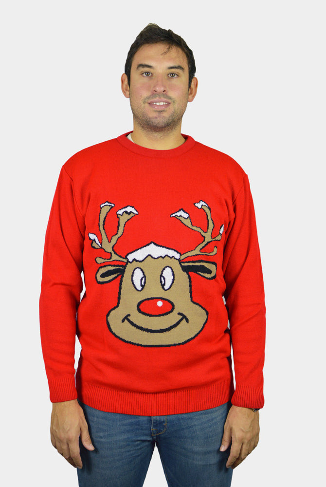 Jersey de Navidad para Familia Reno Sonriente Rojo Hombre