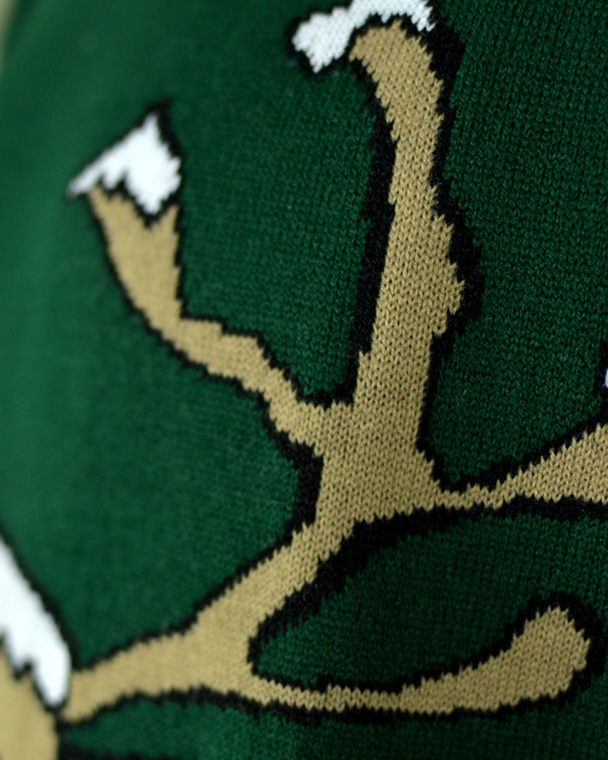 Jersey de Navidad para Familia Reno Sonriente Verde Detalle Cuerno