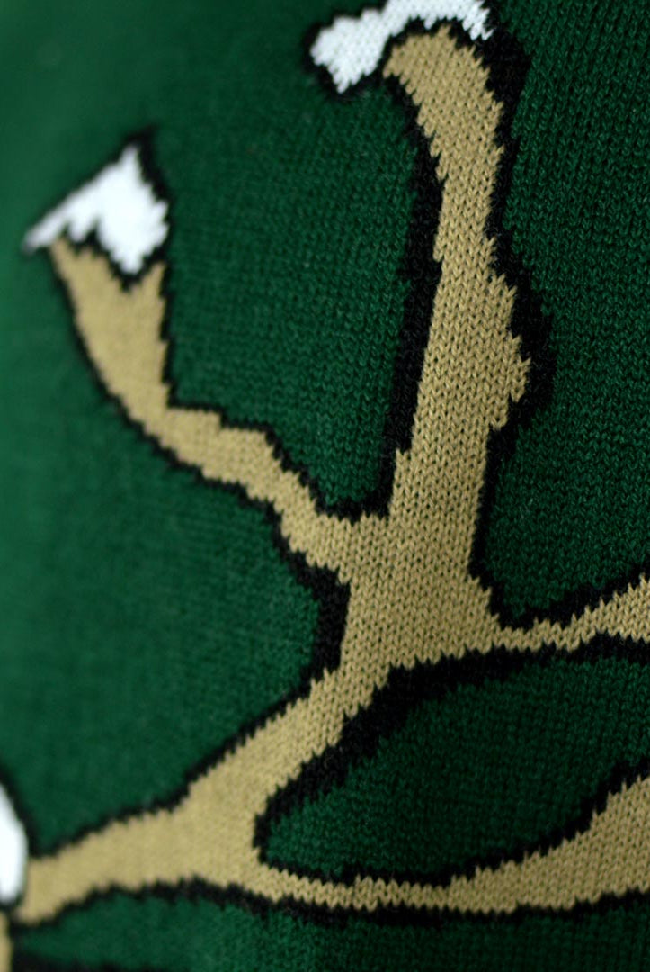 Jersey de Navidad para Familia Reno Sonriente Verde Detalle Cuerno