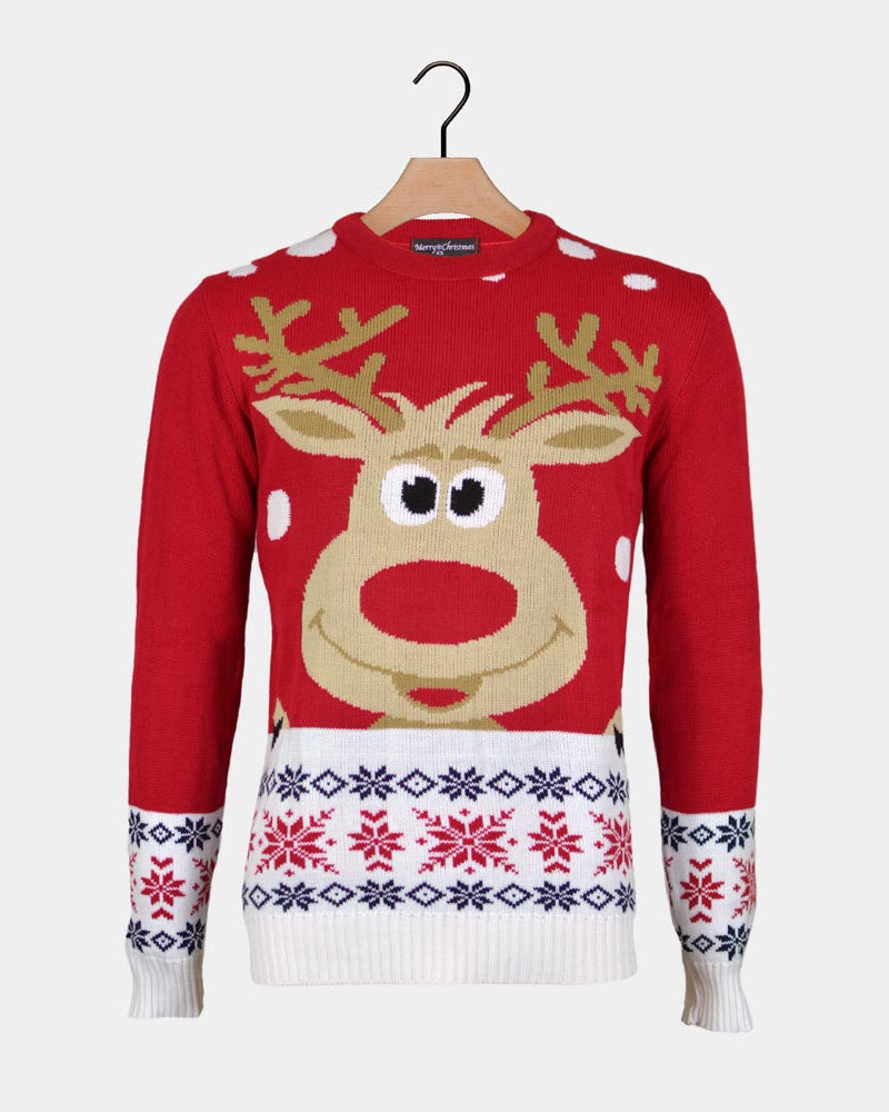 Jersey de Navidad para Familia Rojo con Reno Rudolph