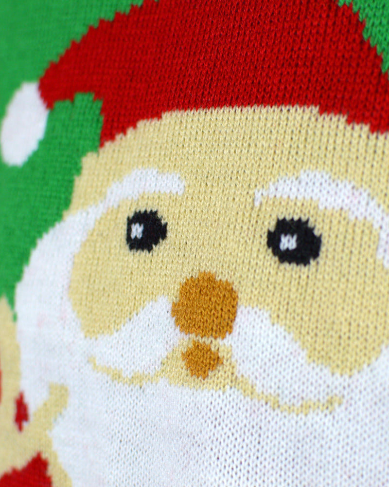 Jersey de Navidad para Familia Rojo con Santa Claus y Reno Saludando Detalle