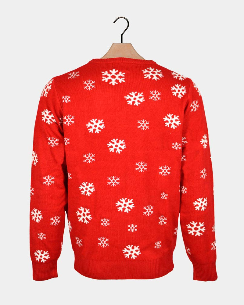 Jersey de Navidad para Familia Rojo con Santa Claus y Reno Saludando Espalda