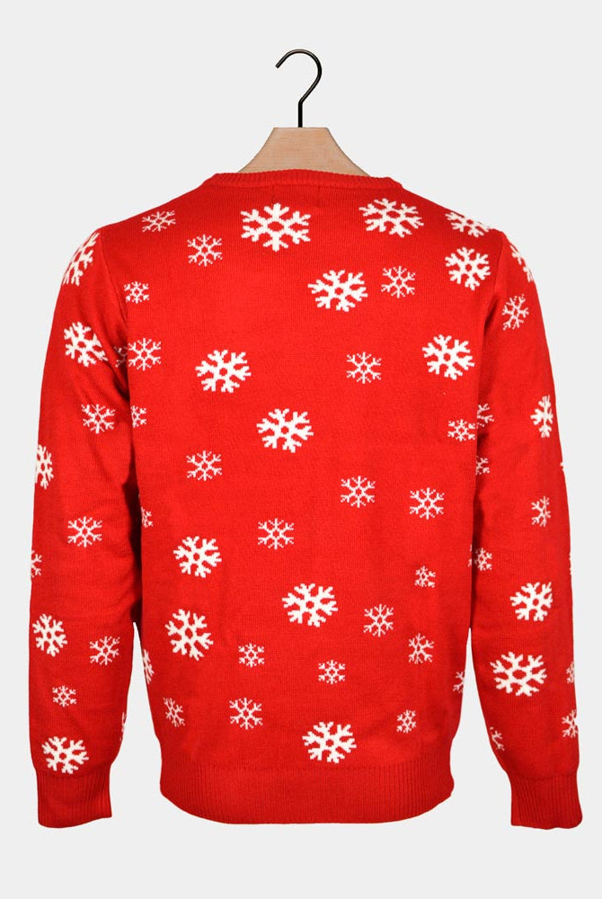 Jersey de Navidad para Familia Rojo con Santa Claus y Reno Saludando Espalda