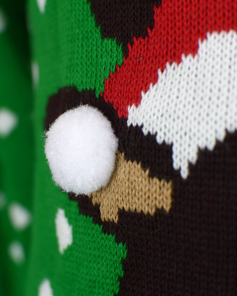Jersey de Navidad para Familia Verde Reno con Gorro en 3D Detalle
