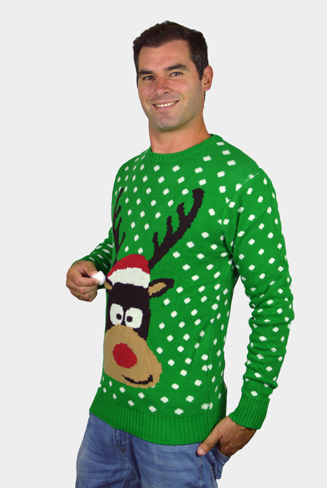 Jersey de Navidad para Familia Verde Reno con Gorro en 3D Hombre