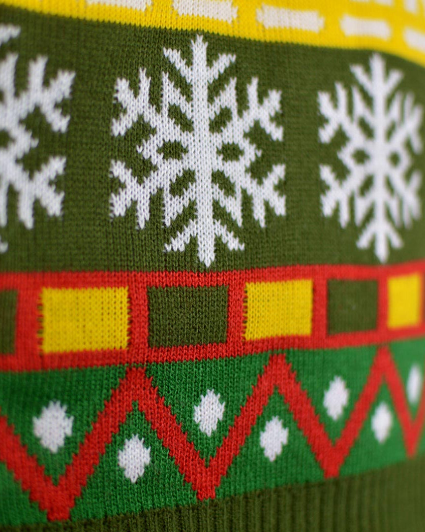 Jersey de Navidad para Familia Verde con Santa y Regalos Detalle Nieve