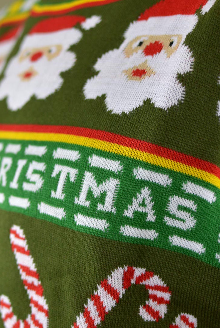 Jersey de Navidad para Familia Verde con Santa y Regalos Detalle