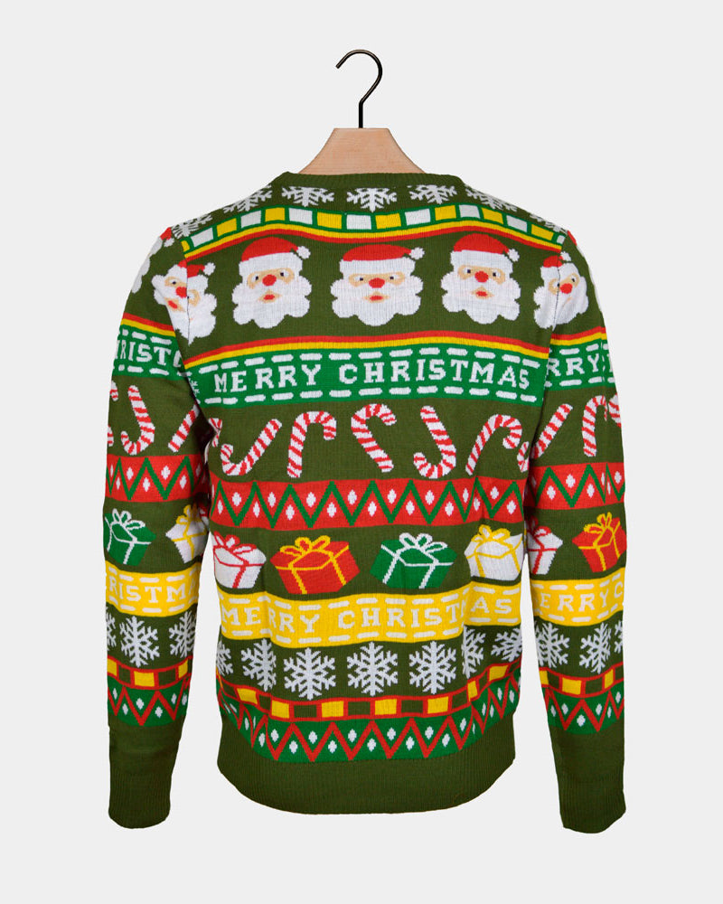 Jersey de Navidad para Familia Verde con Santa y Regalos Espalda