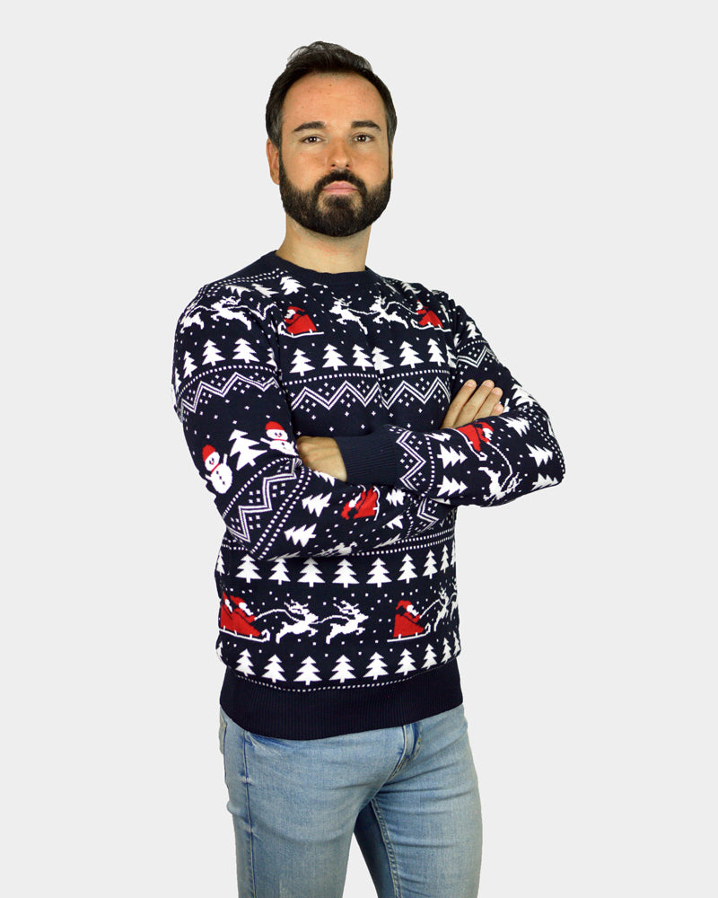 Jersey de Navidad Hombre con Árboles, Muñecos y Papá Noel Algodón Orgánico
