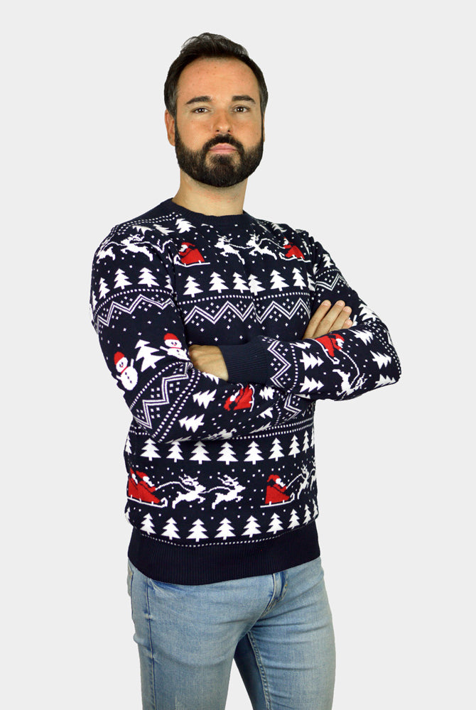 Jersey de Navidad Hombre con Árboles, Muñecos y Papá Noel Algodón Orgánico