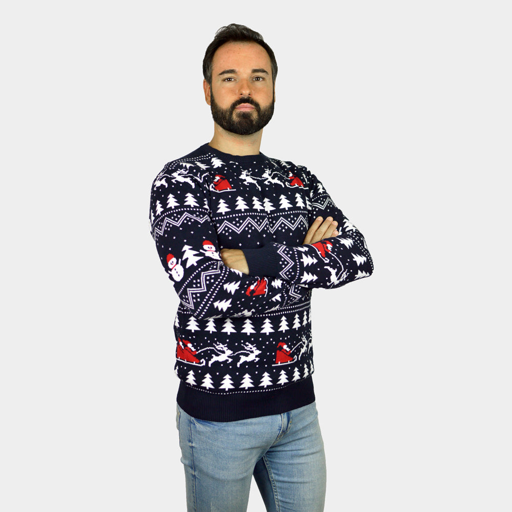 Jersey de Navidad Hombre con Árboles, Muñecos y Papá Noel Algodón Orgánico