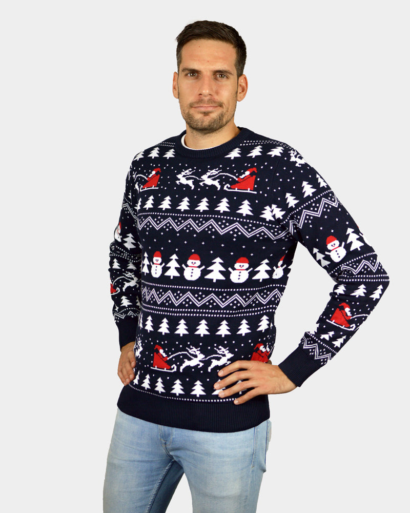 Jersey de Navidad Hombre con Árboles, Muñecos y Papá Noel Algodón Orgánico