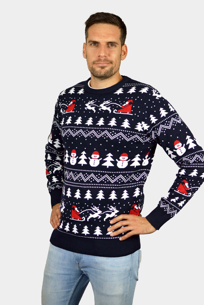 Jersey de Navidad Hombre con Árboles, Muñecos y Papá Noel Algodón Orgánico