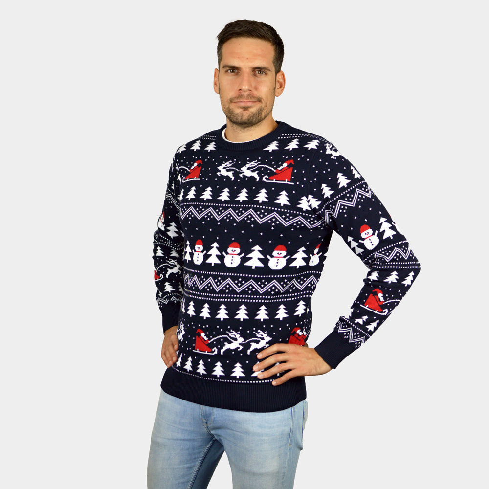 Jersey de Navidad Hombre con Árboles, Muñecos y Papá Noel Algodón Orgánico