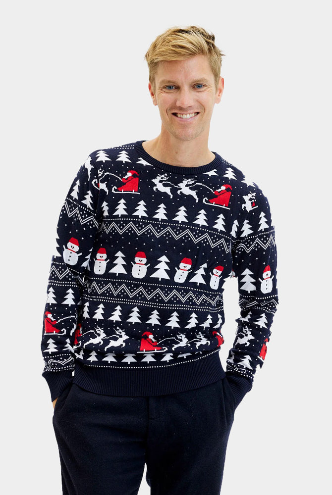 Jersey de Navidad Hombre con Árboles, Muñecos y Papá Noel