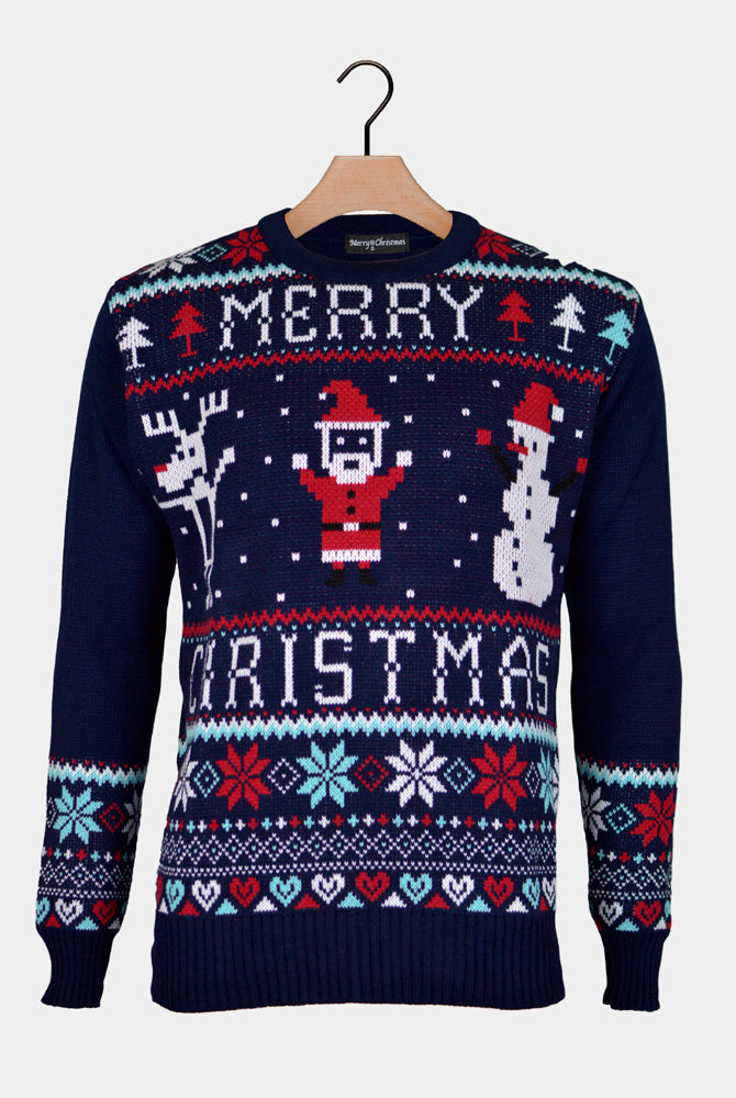 Jersey de Navidad para Hombre Azul Merry Christmas