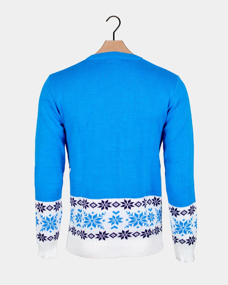 Jersey de Navidad para Hombre Azul con Reno Patinando Espalda