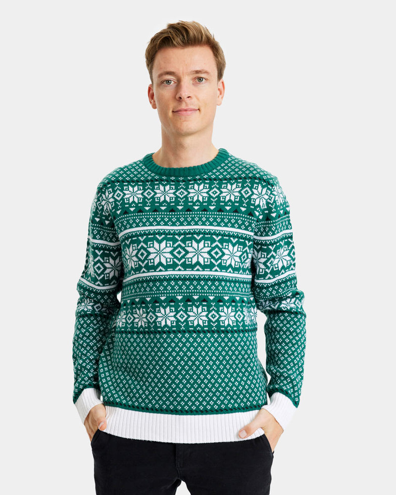 Jersey de Navidad Hombre Clásico Verde y Blanco Elegante