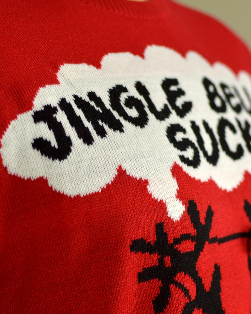 Jersey de Navidad para Hombre Jingle Bells Suck Rojo Cascabeles 3D Detalle Cuernos