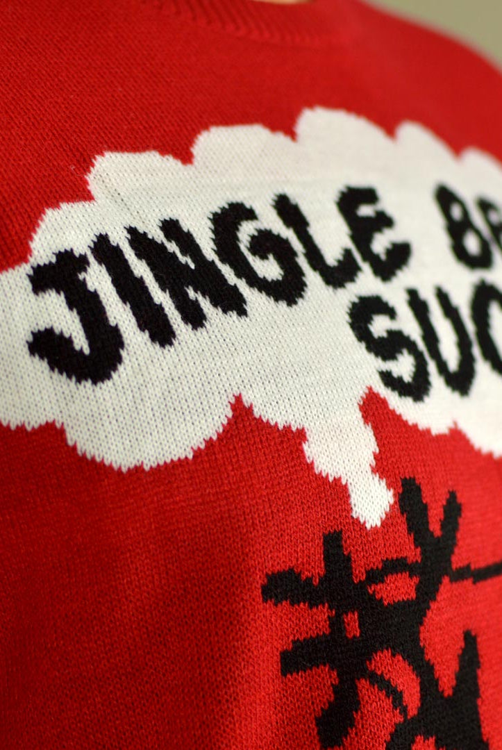 Jersey de Navidad para Hombre Jingle Bells Suck Rojo Cascabeles 3D Detalle Cuernos