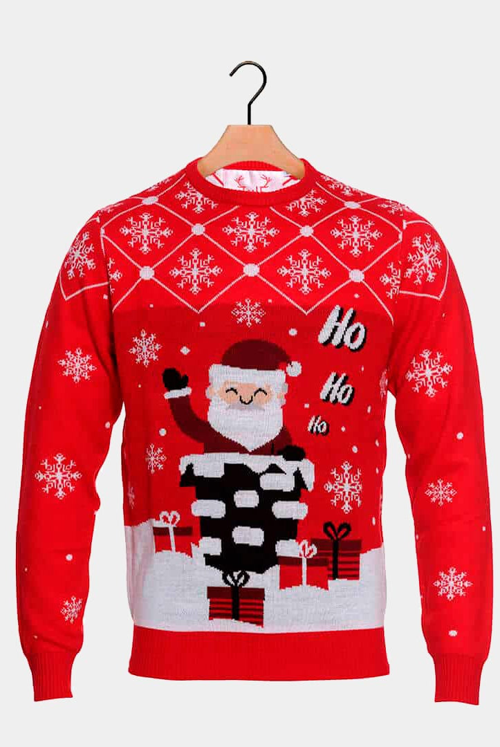 Jersey de Navidad para Hombre con Papá Noel Entrando por la Chimenea