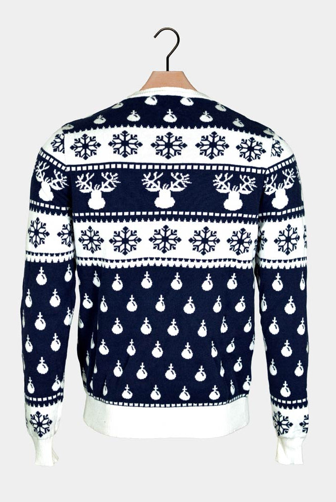 Jersey de Navidad para Hombre con Renos y Nieve Azul Espalda