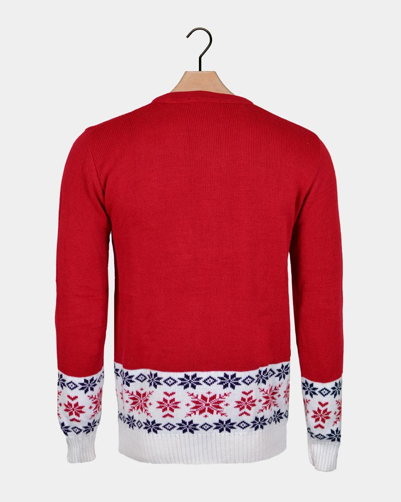 Jersey de Navidad para Hombre Rojo con Reno y Nieve Espalda