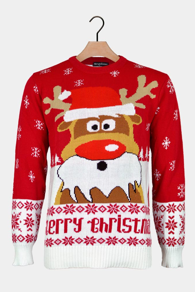 Jersey de Navidad para Hombre Rojo con Reno Rudolph