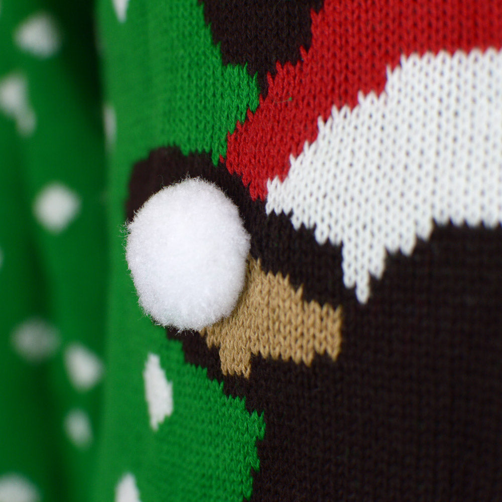 Jersey de Navidad para Hombre Verde Reno con Gorro en 3D Detalle
